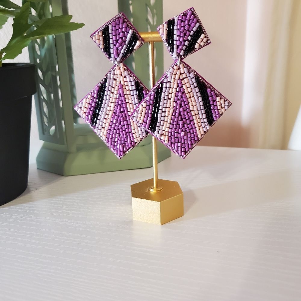 𝅺EVIE Purple Diamond Seed Bead Earrings